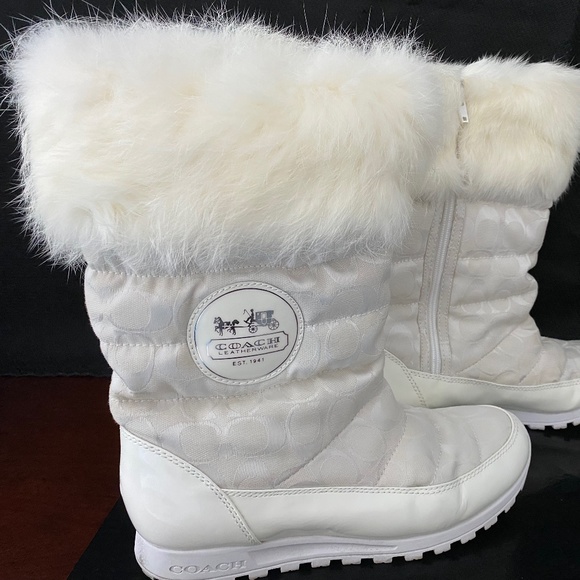 Coach Fur Top Boots - White - Size 9.5
